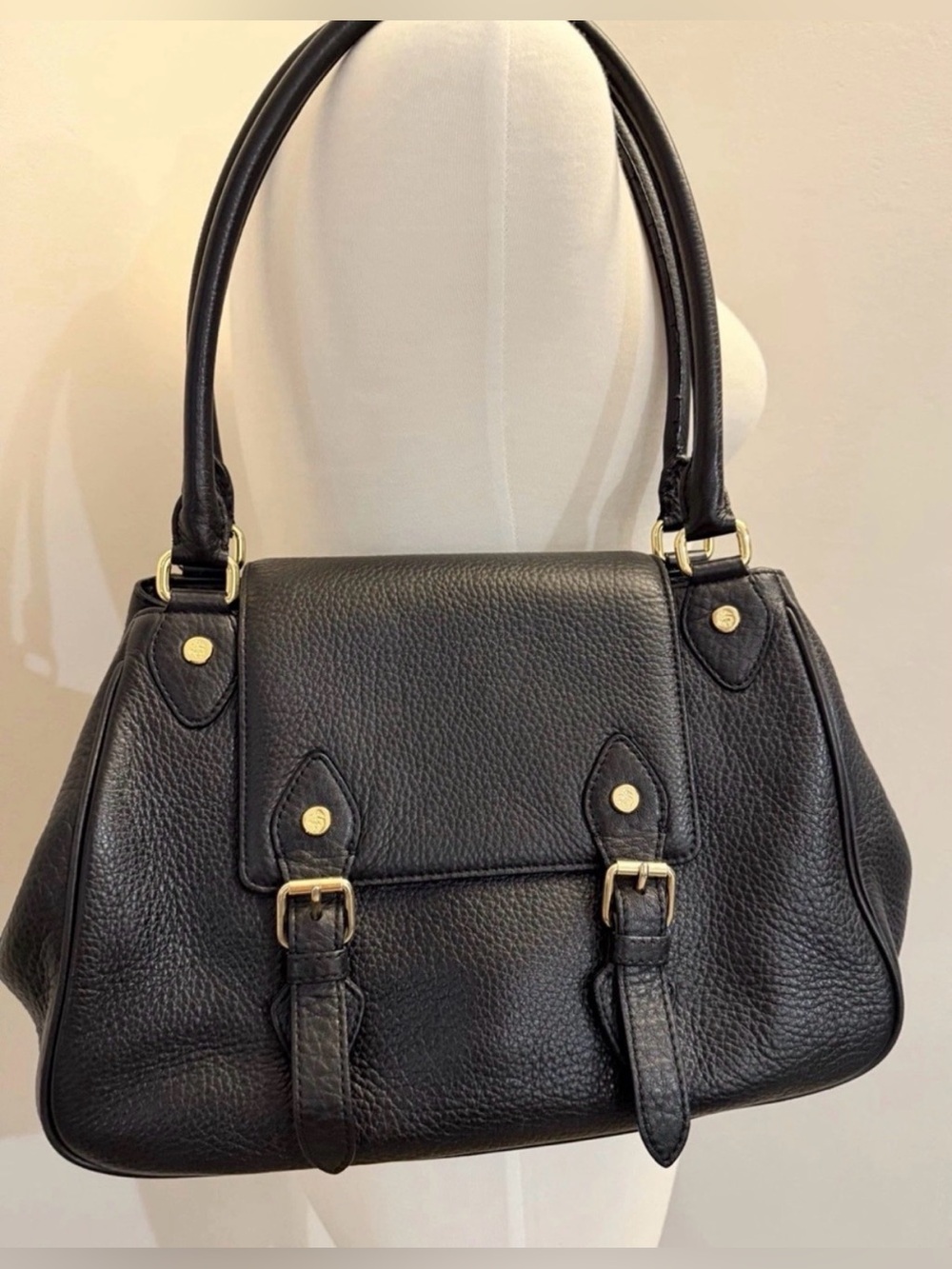Brooks Brothers Black Pebbled Genuine Soft Lambskin Leather Equestrian
Satchel